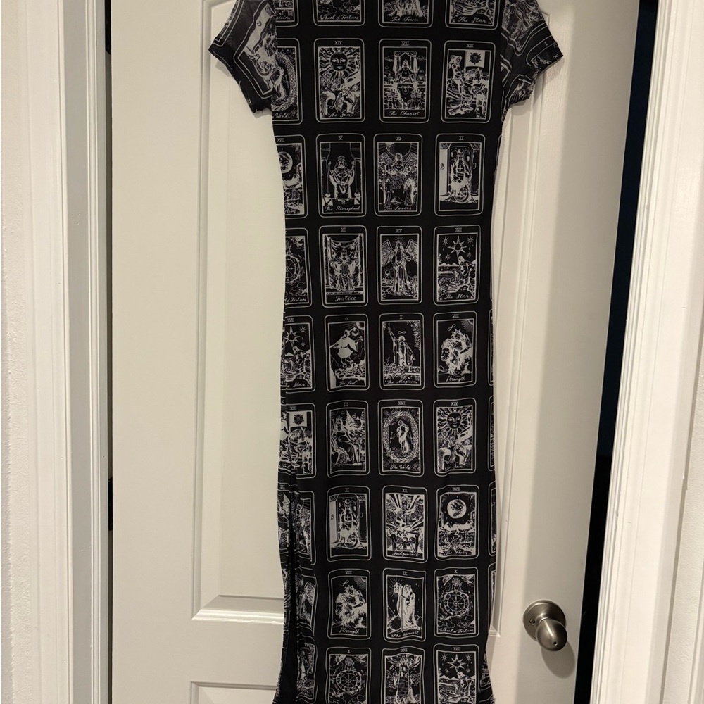 Black and White Mesh Tarot Card Maxi Dress